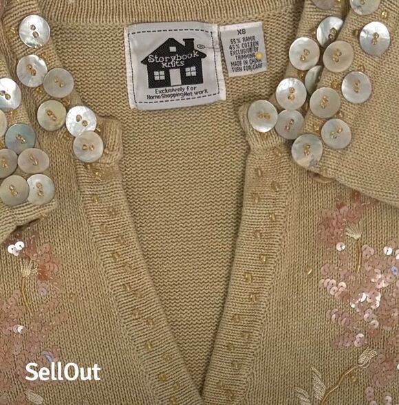 Storybook Knits Women's XS Beige Floral Embroidered Cardigan Sweater - Picture 2 of 7